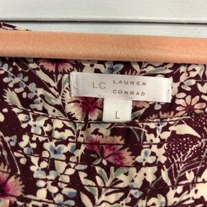 LC Lauren Conrad Burgundy and Blue Floral Blouse